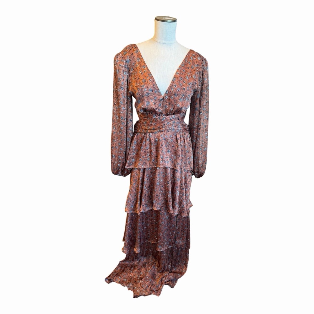 ASTR the label Anora Maxi Dress size Medium Copper Floral Tiered Boho - Picture 4 of 6